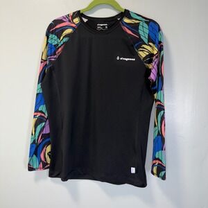 O'rageous Womens XL Rash Guard Long Sleeve UPF 50 Black Tropical Floral Swim Top